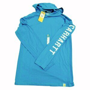 Carhartt Men's Force Relaxed Fit Long-Sleeve Logo Hooded T-Shirt | Blue | SM